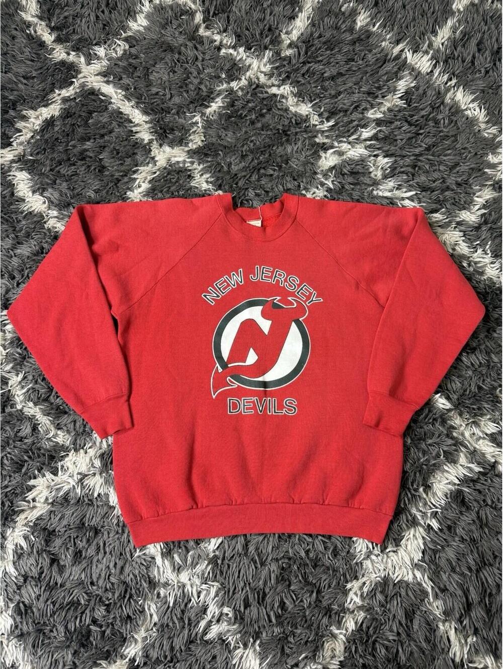 Vintage 90s New Jersey Devils Crewneck Sweatshirt XL NHL Hockey USA Made Red
